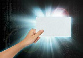 Hand of Female Holding a Blank paper photo