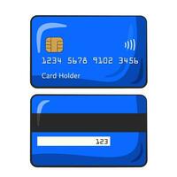 Blue credit card. Front and back. Cartoon vector