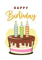 Birthday card. Happy Birthday lettering and cake with candles vector