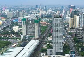 bangkok city and modern office buildings in Aerial view photo