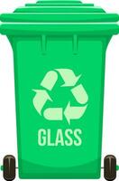 Glass text green garbage bin vector illustration isolated on white background.