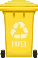 Paper text yellow garbage bin vector illustration isolated on white background.