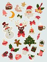 Doodle style vector Christmas objects sticker set