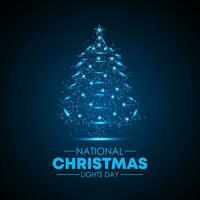 National Christmas Lights Day is celebrated every year on December 1. Geometric shape futuristic polygonal vector of christmas tree in the form of a starry sky space. Low poly style design.