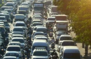 blurred traffic jam in bangkok road photo