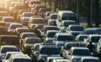 blurred traffic jam in bangkok road photo