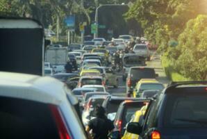 blurred traffic jam in bangkok road photo