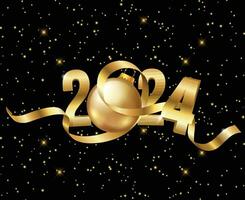 2024 nuevo año fiesta diseño oro resumen vector logo símbolo ilustración con negro antecedentes