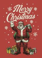 Christmas Greeting Card with Santa Bring Many Gift vector