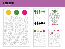 Children activities worksheet. Printable simple shape and color match logic task for preschool. Fingerprints painting for children. Vector illustration