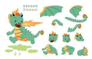 cute green dragon character.vector illustration for sticker,postcard element vector