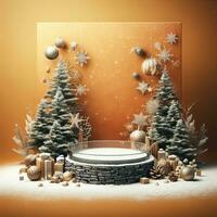 AI generated ai generative, podium display for Merry Christmas or happy New Year background photo