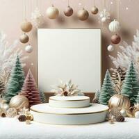 AI generated ai generative, podium display for Merry Christmas or happy New Year background photo