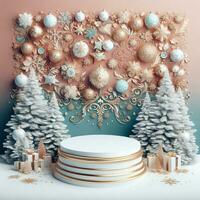 AI generated ai generative, podium display for Merry Christmas or happy New Year background photo