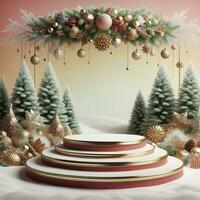 AI generated ai generative, podium display for Merry Christmas or happy New Year background photo