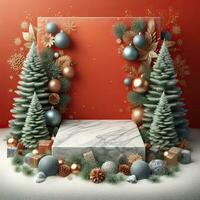 AI generated ai generative, podium display for Merry Christmas or happy New Year background photo