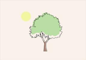 continuo línea dibujo de un árbol con ligero colores vector