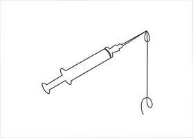 Continuous one line drawing of medical syringe vector