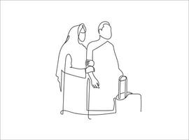 line drawing a Muslim with his ihram dress getting ready to go to Madena vector