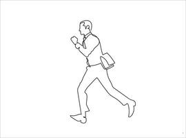 Man runing fast towards office continuous line drawing vector