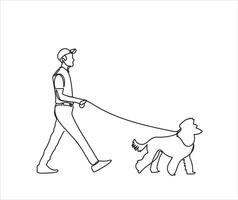 Man running with dog continuous line drawing vector illustration