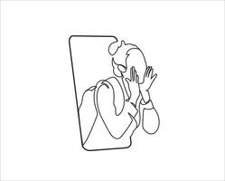 A woman coming out of her smartphone continuous line drawing vector