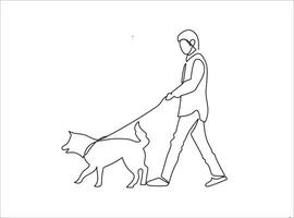 hombre corriendo con perro continuo línea dibujo vector ilustración