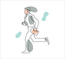 Man runing fast towards office continuous line drawing vector