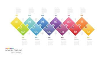 Business step jigsaw timeline infographic template. Modern milestone element timeline diagram calendar, vector infographics.