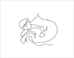 Dog and owner line drawing vector