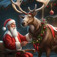 AI generated Santa Claus And Reindeer With Christmas Decorations photo