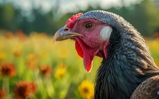 AI generated Turkey hen close up portrait. photo