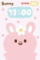 Cute rabbit with flower on pink pastel background.Phone screen wallpaper.Rodent animal character cartoon design.Bunny.Image for card,poster,sticker.Kawaii.Vector.illustration. vector