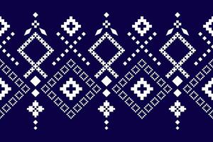 Indigo navy blue geometric traditional ethnic pattern Ikat seamless pattern border abstract design for fabric print cloth dress carpet curtains and sarong Aztec African Indian Indonesian vector