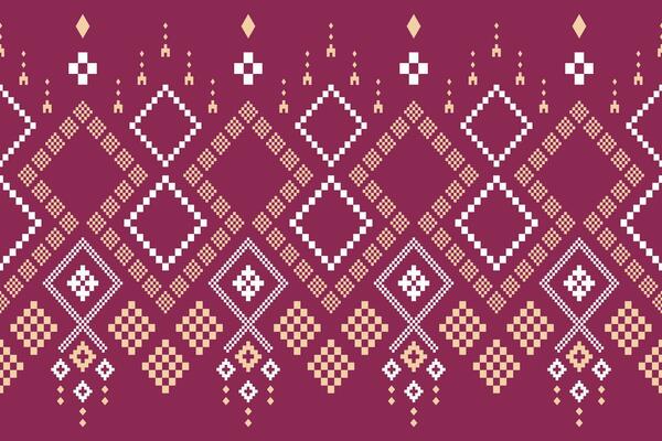 Pink Cross stitch colorful geometric traditional ethnic pattern Ikat seamless pattern border abstract design for fabric print cloth dress carpet curtains and sarong Aztec African Indian Indonesian