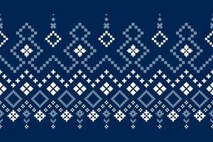 Indigo navy blue geometric traditional ethnic pattern Ikat seamless pattern border abstract design for fabric print cloth dress carpet curtains and sarong Aztec African Indian Indonesian vector