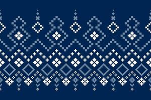 Indigo navy blue geometric traditional ethnic pattern Ikat seamless pattern border abstract design for fabric print cloth dress carpet curtains and sarong Aztec African Indian Indonesian vector