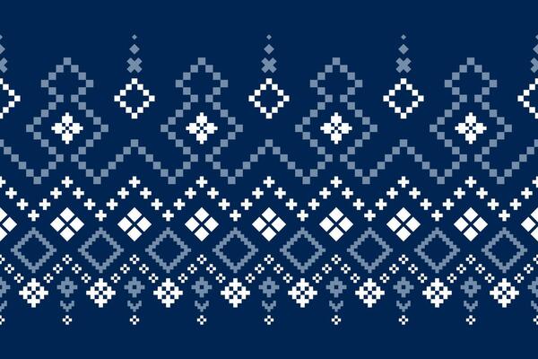 Indigo navy blue geometric traditional ethnic pattern Ikat seamless pattern border abstract design for fabric print cloth dress carpet curtains and sarong Aztec African Indian Indonesian