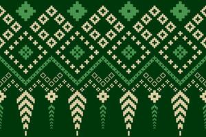 Green Cross stitch colorful geometric traditional ethnic pattern Ikat seamless pattern border abstract design for fabric print cloth dress carpet curtains and sarong Aztec African Indian Indonesian vector
