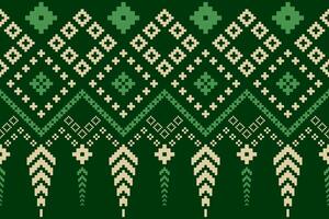 Green Cross stitch colorful geometric traditional ethnic pattern Ikat seamless pattern border abstract design for fabric print cloth dress carpet curtains and sarong Aztec African Indian Indonesian vector