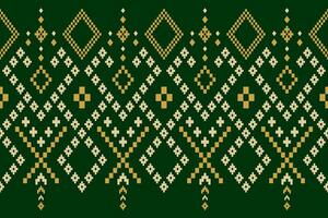 Green Cross stitch colorful geometric traditional ethnic pattern Ikat seamless pattern border abstract design for fabric print cloth dress carpet curtains and sarong Aztec African Indian Indonesian vector