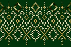 Green Cross stitch colorful geometric traditional ethnic pattern Ikat seamless pattern border abstract design for fabric print cloth dress carpet curtains and sarong Aztec African Indian Indonesian vector