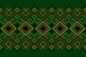 Green Cross stitch colorful geometric traditional ethnic pattern Ikat seamless pattern border abstract design for fabric print cloth dress carpet curtains and sarong Aztec African Indian Indonesian vector