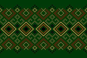 Green Cross stitch colorful geometric traditional ethnic pattern Ikat seamless pattern border abstract design for fabric print cloth dress carpet curtains and sarong Aztec African Indian Indonesian vector