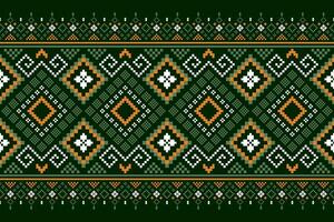 Green Cross stitch colorful geometric traditional ethnic pattern Ikat seamless pattern border abstract design for fabric print cloth dress carpet curtains and sarong Aztec African Indian Indonesian vector