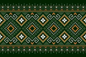 Green Cross stitch colorful geometric traditional ethnic pattern Ikat seamless pattern border abstract design for fabric print cloth dress carpet curtains and sarong Aztec African Indian Indonesian vector