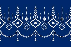 Indigo navy blue geometric traditional ethnic pattern Ikat seamless pattern border abstract design for fabric print cloth dress carpet curtains and sarong Aztec African Indian Indonesian vector