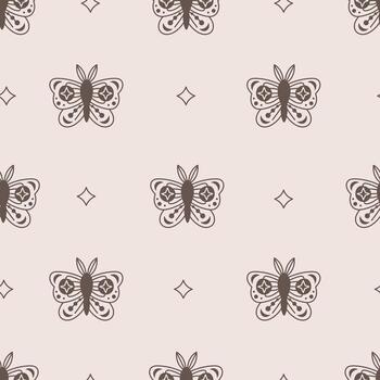 Celestial seamless pattern with moth and stars vector