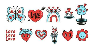 Valentines day stickers in retro style vector