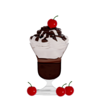 Chocolate Dessert 3D Clipart , set of Chocolate Ice Cream Sundae topped with a whipped cream png